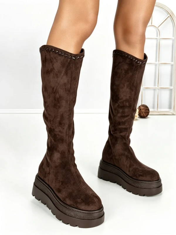 Cizme Dama cu Platforma 68WL25 DARK BROWN | MEI